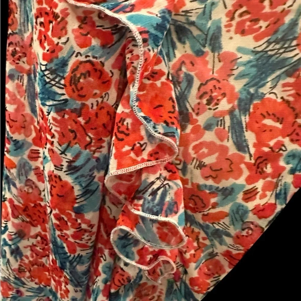 Free‎ People Mabel Printed Rose Combo Open Back Lace Up Blouse Sz L